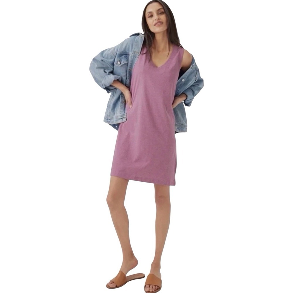 Pact Softspun Organic Cotton Tank Dress Heathered Purple Casual Mini Dress.Sz L